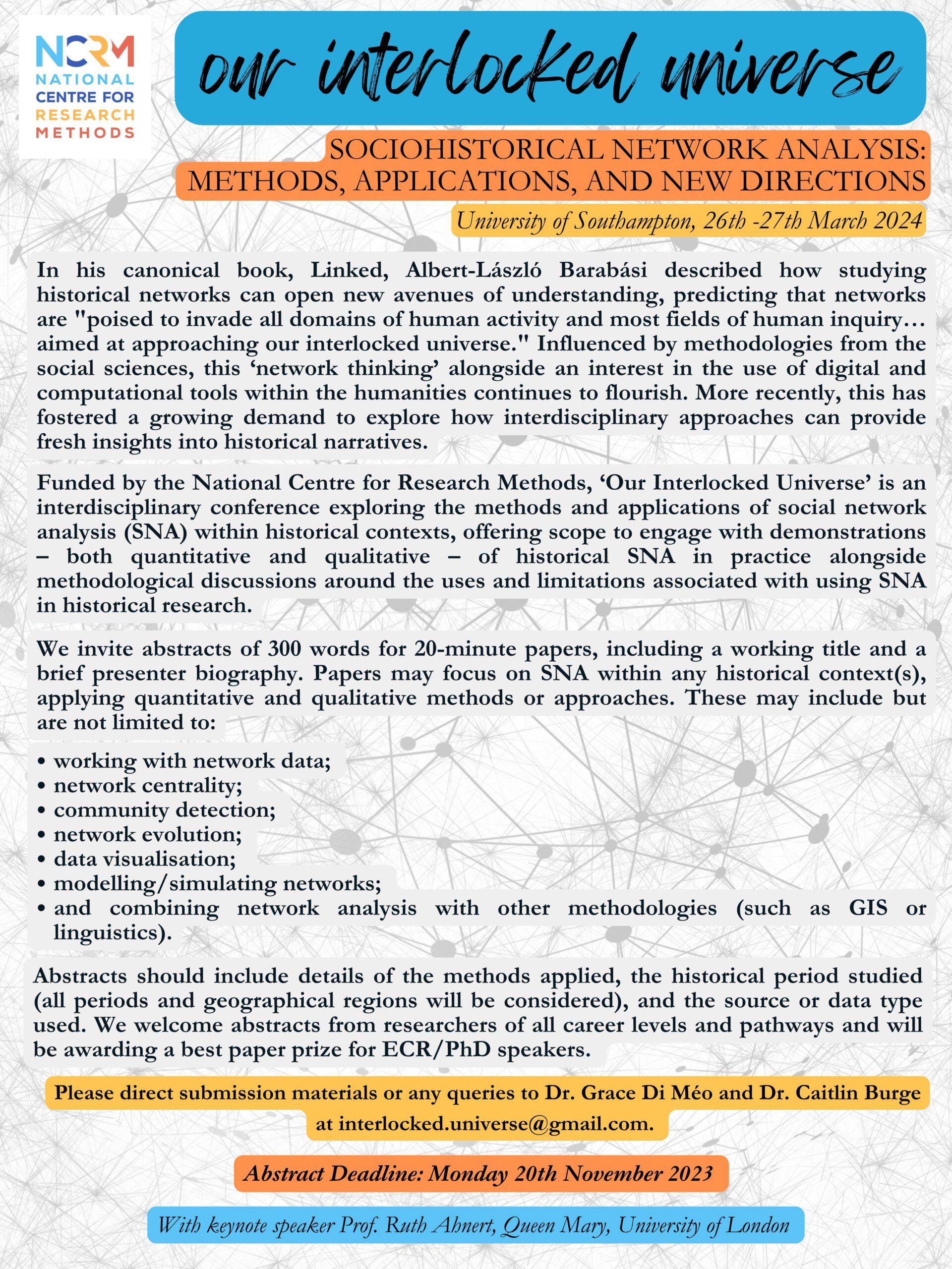 CfP Our Interlocked Universe, Sociohistorical Network Analysis (University of Southampton, 26